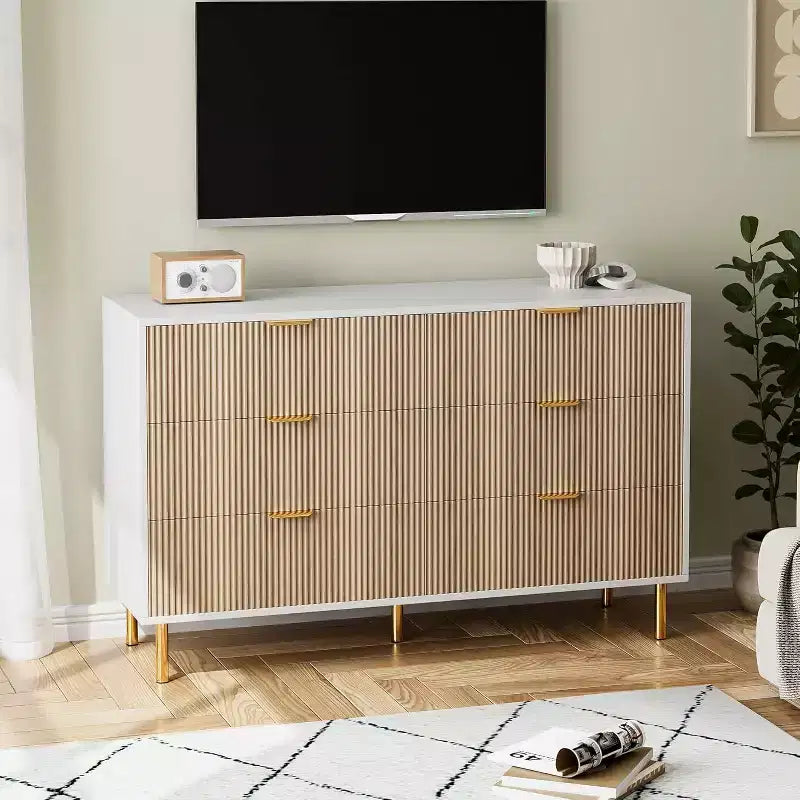 Cassettiera a 6 cassetti con maniglie dorate – Comò moderno in legno per camera da letto