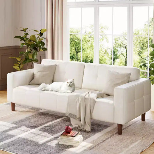 3-Seater Sofa Couch,83Wide Faux Leather Sofa Couch with Spring Cushion, Modern Sofa with Deep Seats and 2 Removable Back Cushions, for Living Room