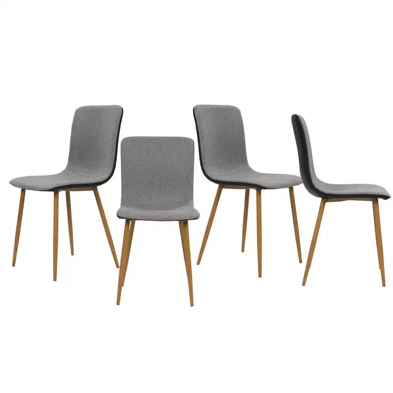 FurnitureR Dining Chairs Set of 4, Fabric Cushion Side Chairs Mid-Back with PU Back and Oak Metal Legs for Kitchen, Dining Room, Grey/Black