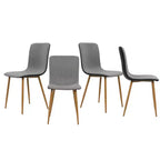 FurnitureR Dining Chairs Set of 4, Fabric Cushion Side Chairs Mid-Back with PU Back and Oak Metal Legs for Kitchen, Dining Room, Grey/Black