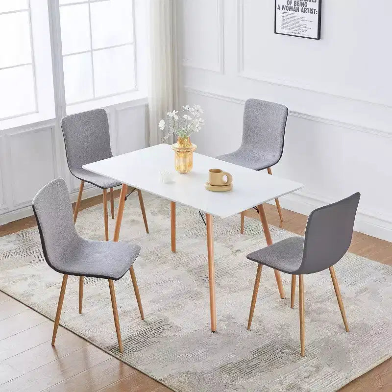 Set di 4 sedie da pranzo grigie e nere, seduta in tessuto con schienale medio e schienale in PU con gambe in metallo effetto rovere