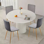 Set di 4 sedie da pranzo grigie e nere, seduta in tessuto con schienale medio e schienale in PU con gambe in metallo effetto rovere
