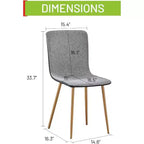 Set di 4 sedie da pranzo grigie e nere, seduta in tessuto con schienale medio e schienale in PU con gambe in metallo effetto rovere