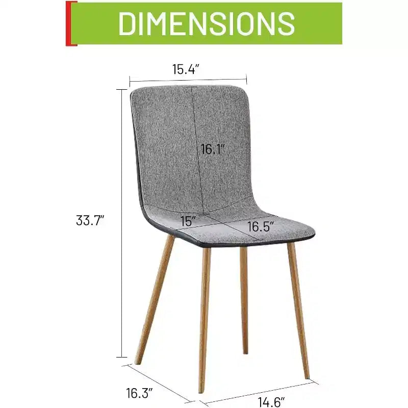 Set di 4 sedie da pranzo grigie e nere, seduta in tessuto con schienale medio e schienale in PU con gambe in metallo effetto rovere