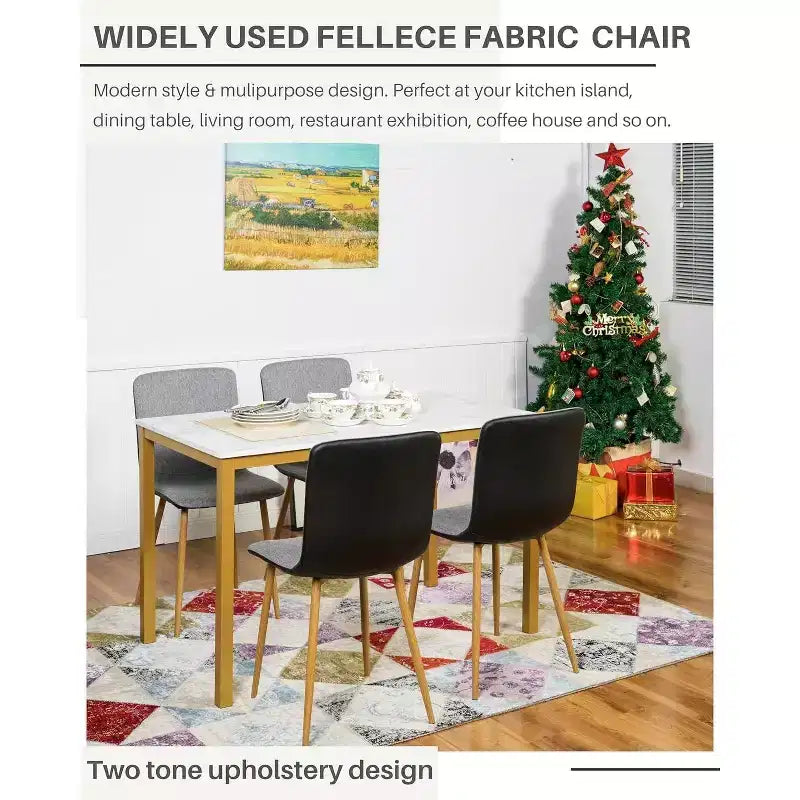 Set di 4 sedie da pranzo grigie e nere, seduta in tessuto con schienale medio e schienale in PU con gambe in metallo effetto rovere