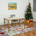 Set di 4 sedie da pranzo grigie e nere, seduta in tessuto con schienale medio e schienale in PU con gambe in metallo effetto rovere