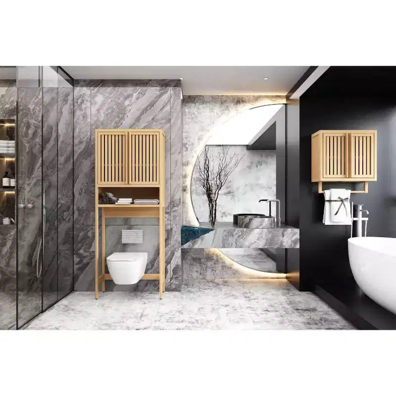Mobiletto da Bagno a Parete in Bambù Naturale, 3 Ripiani, Monouso