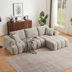 Divano sezionale a L in ciniglia grigia con chaise longue, 3 posti