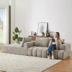 Divano sezionale a L in ciniglia grigia con chaise longue, 3 posti