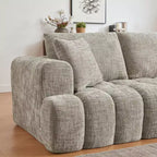 Divano sezionale a L in ciniglia grigia con chaise longue, 3 posti