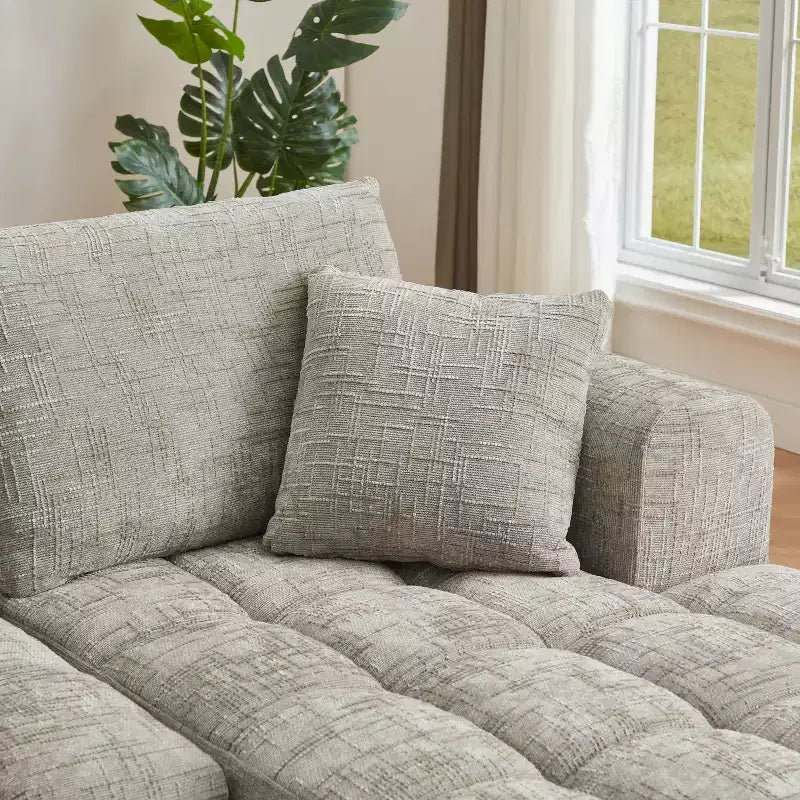 Divano sezionale a L in ciniglia grigia con chaise longue, 3 posti