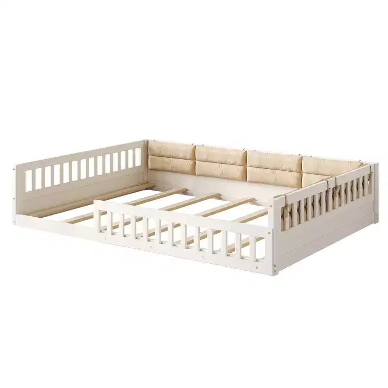 Letto a grandezza naturale per bambini con recinzione, base in legno con cuscino imbottito