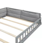 Letto a grandezza naturale per bambini con recinzione, base in legno con cuscino imbottito
