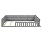 Letto a grandezza naturale per bambini con recinzione, base in legno con cuscino imbottito