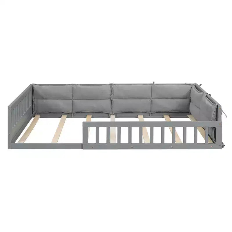 Letto a grandezza naturale per bambini con recinzione, base in legno con cuscino imbottito