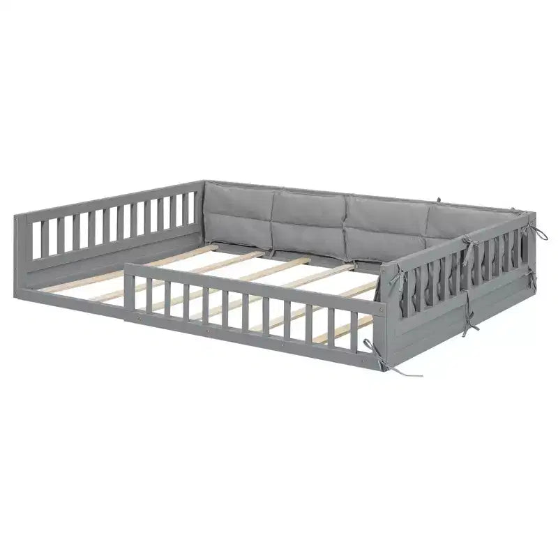 Letto a grandezza naturale per bambini con recinzione, base in legno con cuscino imbottito