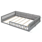 Letto a grandezza naturale per bambini con recinzione, base in legno con cuscino imbottito