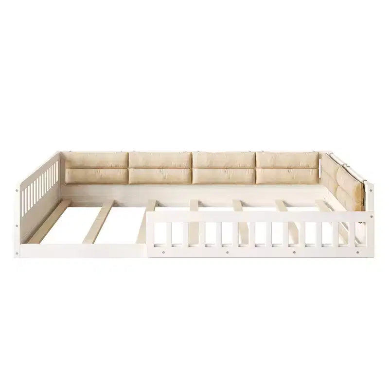 Letto a grandezza naturale per bambini con recinzione, base in legno con cuscino imbottito