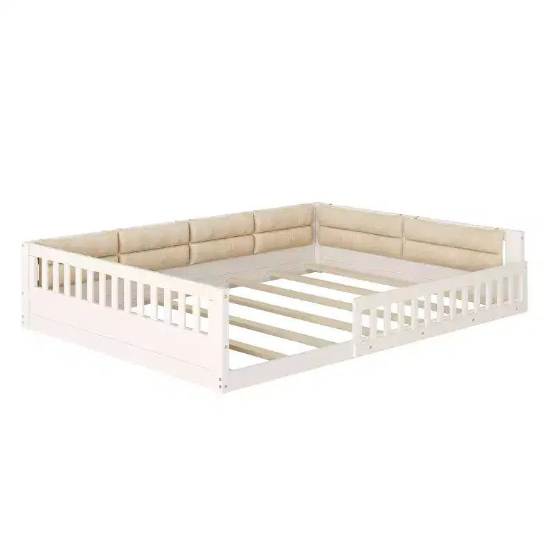 Letto a grandezza naturale per bambini con recinzione, base in legno con cuscino imbottito