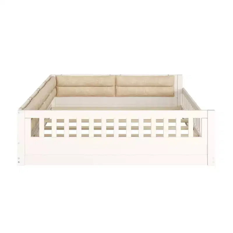 Letto a grandezza naturale per bambini con recinzione, base in legno con cuscino imbottito