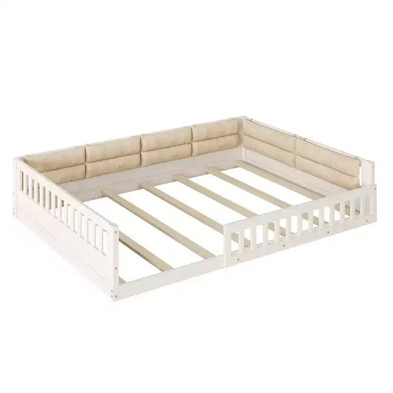 Letto a grandezza naturale per bambini con recinzione, base in legno con cuscino imbottito