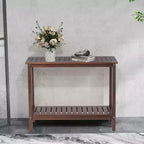 Console in legno di acacia marrone con ripiano inferiore, rettangolare, montaggio da 1 persona
