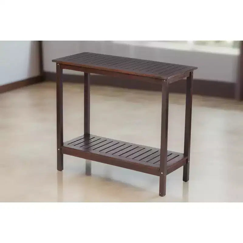 Console in legno di acacia marrone con ripiano inferiore, rettangolare, montaggio da 1 persona