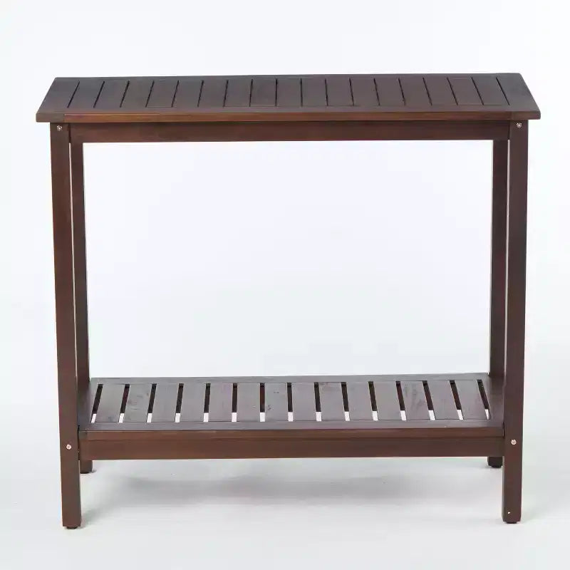 Console in legno di acacia marrone con ripiano inferiore, rettangolare, montaggio da 1 persona