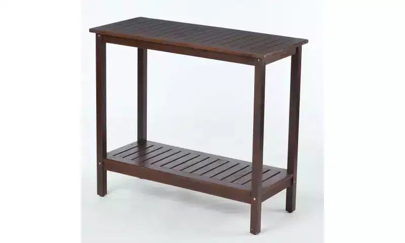 Console in legno di acacia marrone con ripiano inferiore, rettangolare, montaggio da 1 persona