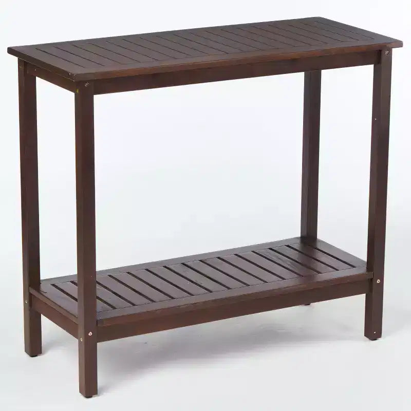 Console in legno di acacia marrone con ripiano inferiore, rettangolare, montaggio da 1 persona