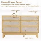 Comò in rattan a 6 cassetti con presa di corrente, colore legno scuro e legno, stile boho, 1 persona