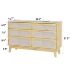 Comò in rattan a 6 cassetti con presa di corrente, colore legno scuro e legno, stile boho, 1 persona