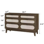 Comò in rattan a 6 cassetti con presa di corrente, colore legno scuro e legno, stile boho, 1 persona