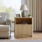 Comodino scanalato in rovere naturale con cassetto e ripiano aperto, 1 pezzo / 2 pezzi