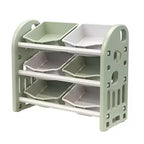 Organizzatore Portagiochi per Bambini, Scaffale a 3 Ripiani con 6 Contenitori – Grigio / Verde / Rosa / Giallo