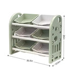 Organizzatore Portagiochi per Bambini, Scaffale a 3 Ripiani con 6 Contenitori – Grigio / Verde / Rosa / Giallo