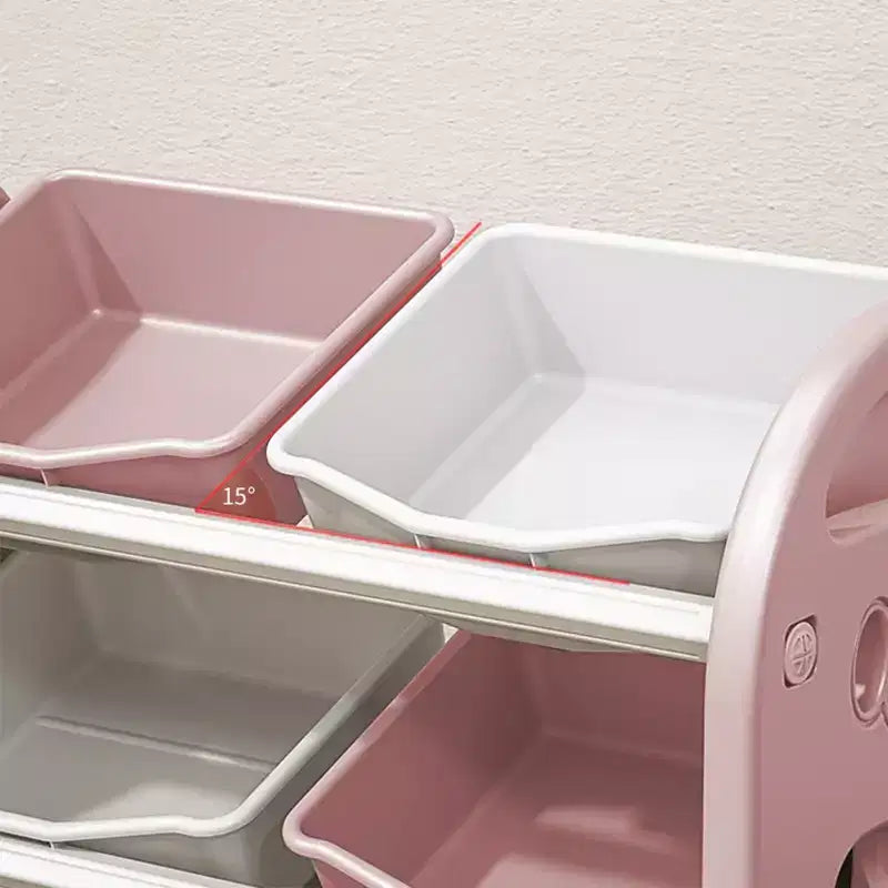 Organizzatore Portagiochi per Bambini, Scaffale a 3 Ripiani con 6 Contenitori – Grigio / Verde / Rosa / Giallo