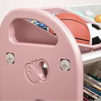 Organizzatore Portagiochi per Bambini, Scaffale a 3 Ripiani con 6 Contenitori – Grigio / Verde / Rosa / Giallo