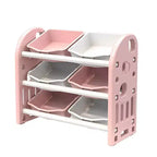 Organizzatore Portagiochi per Bambini, Scaffale a 3 Ripiani con 6 Contenitori – Grigio / Verde / Rosa / Giallo