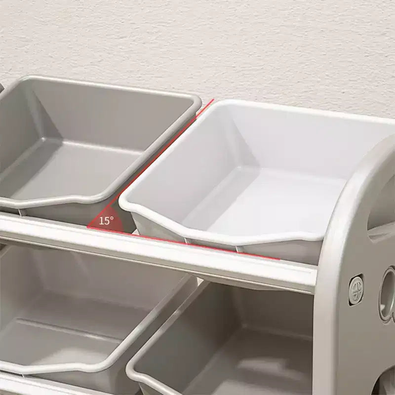 Organizzatore Portagiochi per Bambini, Scaffale a 3 Ripiani con 6 Contenitori – Grigio / Verde / Rosa / Giallo