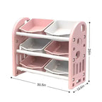Organizzatore Portagiochi per Bambini, Scaffale a 3 Ripiani con 6 Contenitori – Grigio / Verde / Rosa / Giallo