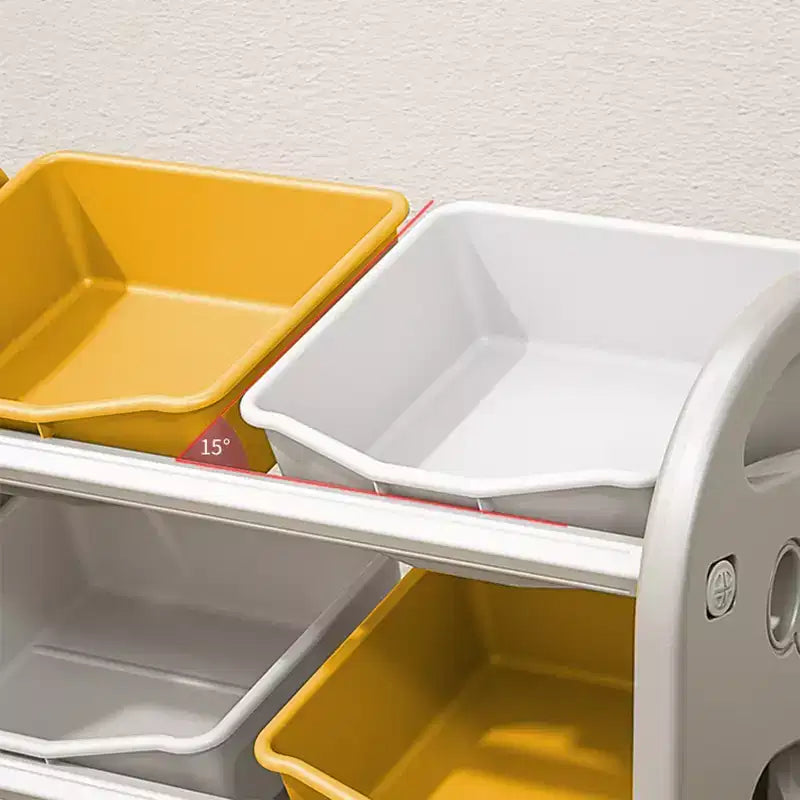Organizzatore Portagiochi per Bambini, Scaffale a 3 Ripiani con 6 Contenitori – Grigio / Verde / Rosa / Giallo
