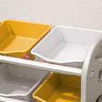 Organizzatore Portagiochi per Bambini, Scaffale a 3 Ripiani con 6 Contenitori – Grigio / Verde / Rosa / Giallo
