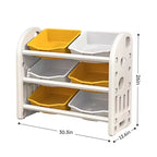 Organizzatore Portagiochi per Bambini, Scaffale a 3 Ripiani con 6 Contenitori – Grigio / Verde / Rosa / Giallo
