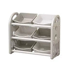 Organizzatore Portagiochi per Bambini, Scaffale a 3 Ripiani con 6 Contenitori – Grigio / Verde / Rosa / Giallo