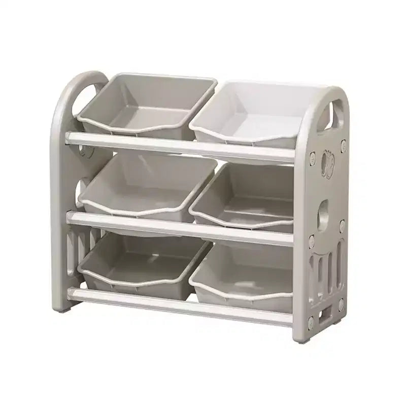 Organizzatore Portagiochi per Bambini, Scaffale a 3 Ripiani con 6 Contenitori – Grigio / Verde / Rosa / Giallo