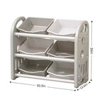 Organizzatore Portagiochi per Bambini, Scaffale a 3 Ripiani con 6 Contenitori – Grigio / Verde / Rosa / Giallo