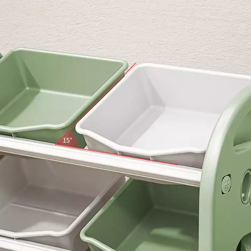 Organizzatore Portagiochi per Bambini, Scaffale a 3 Ripiani con 6 Contenitori – Grigio / Verde / Rosa / Giallo