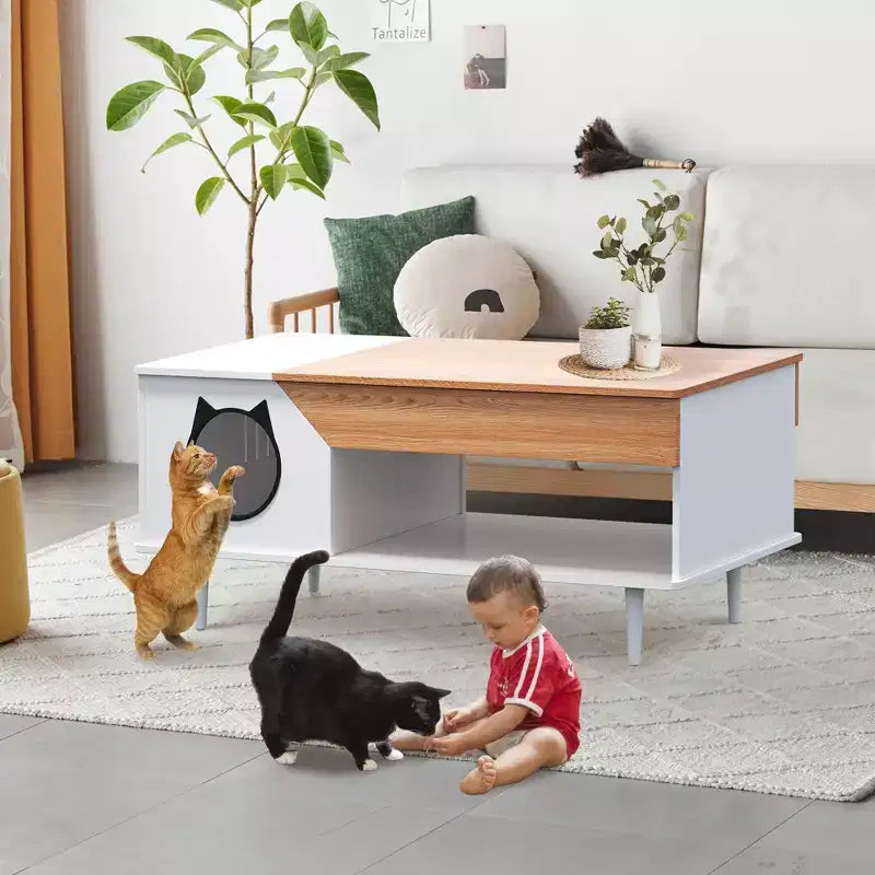 Tavolino Rustico Nero con Lettiera Nascosta per 1 Gatto