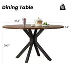 Tavolo da pranzo rotondo per 4-6 persone, nero / naturale / noce, gambe a croce in metallo